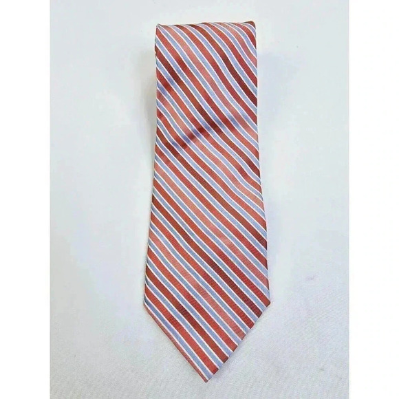 Stafford Executive Men's Blue White Salmon Burgundy Silk Stripe Neck Tie - Picture 1 of 7